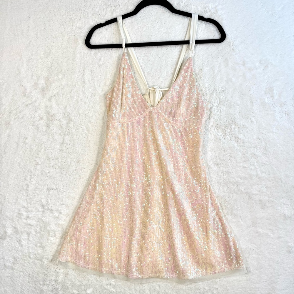 Free People Gold Rush Mini Dress Women’s XS Icicle Pearl Sequins Glam‎ Party